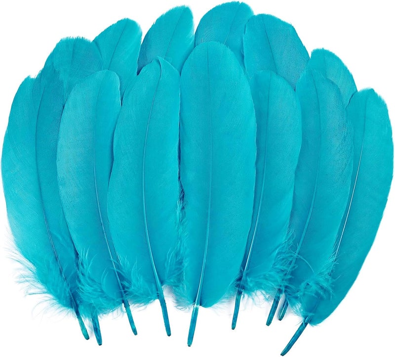 MAOFENG 150pcs 5-7 Inches Natural Goose Feathers Bulk DIY Crafts Feathers for Wedding Party Halloween Clothing Accessories,Aqua Blue - Image 1